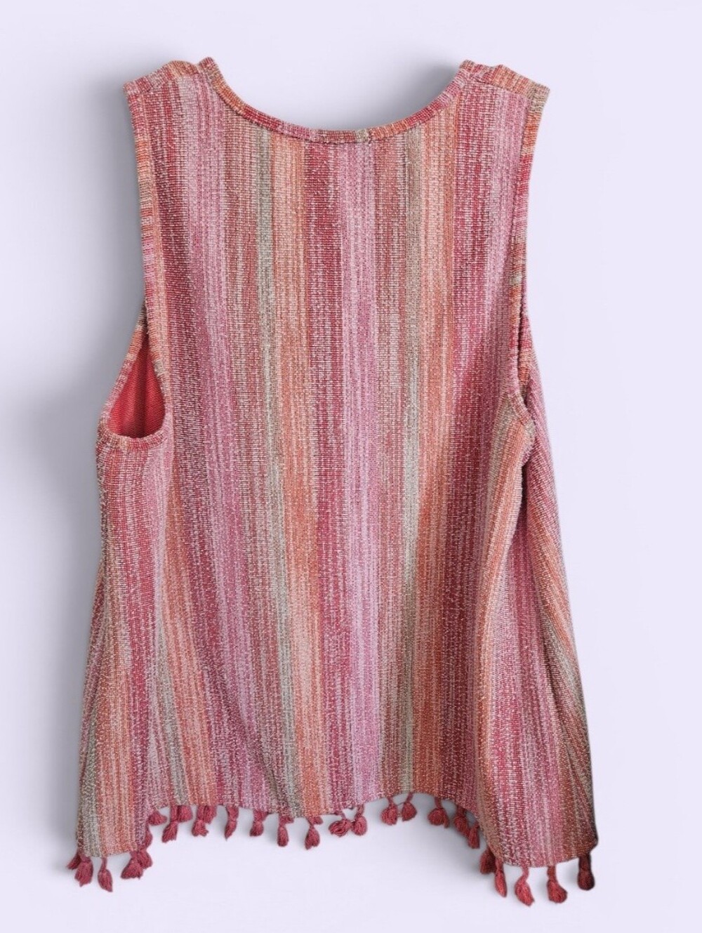 W5 Coral & Pink Textured Knit Tassel Tank